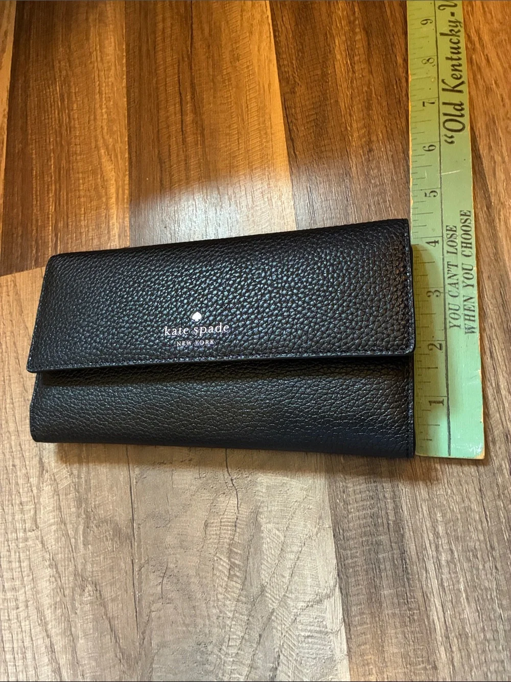 kate spade Black Pebbled Leather Fold Wallet with Logo-NWT
